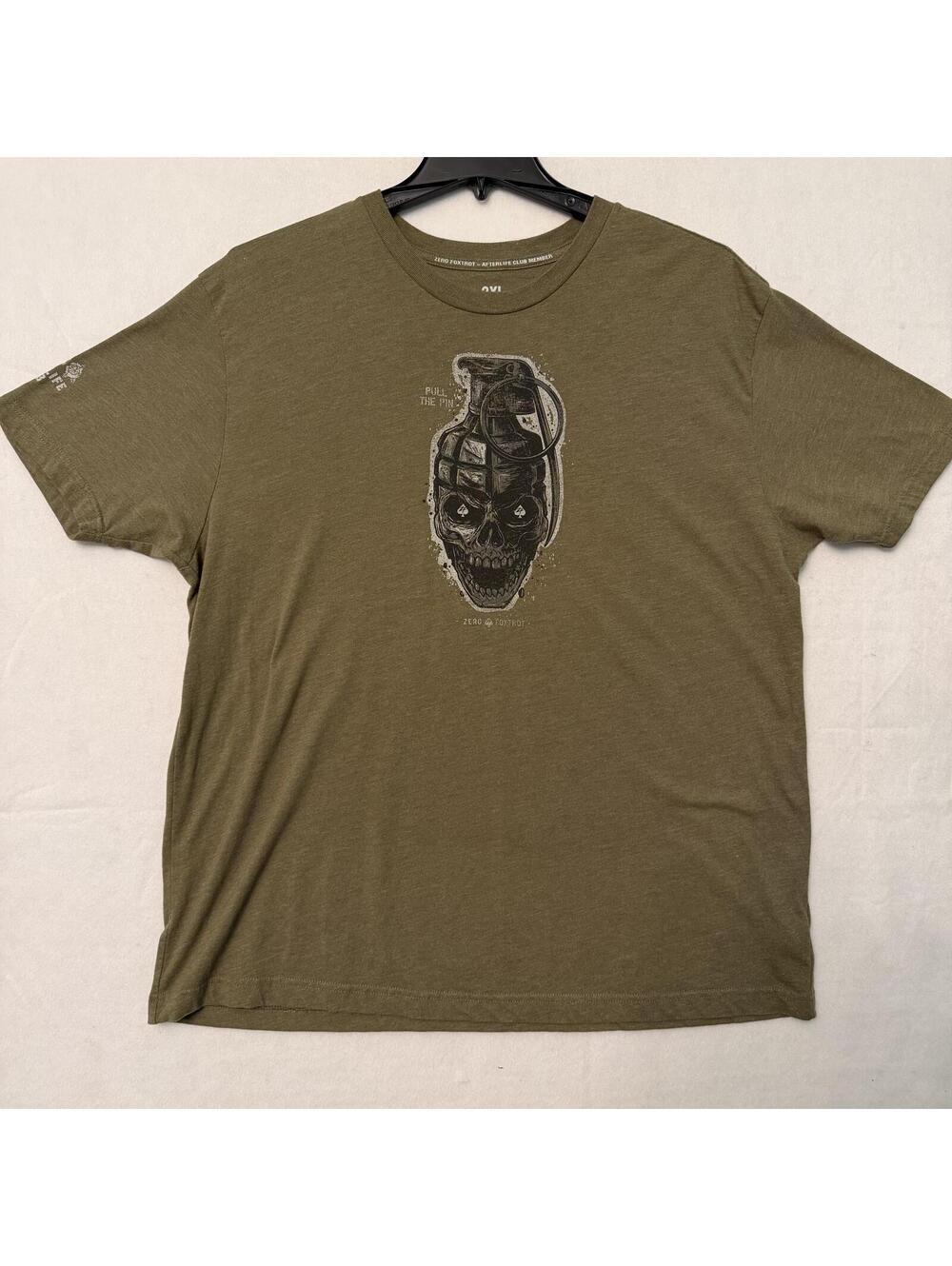 Zero Foxtrot Afterlife Club T-Shirt Size 2XL Green "Pull The Pin" Grenade Tee